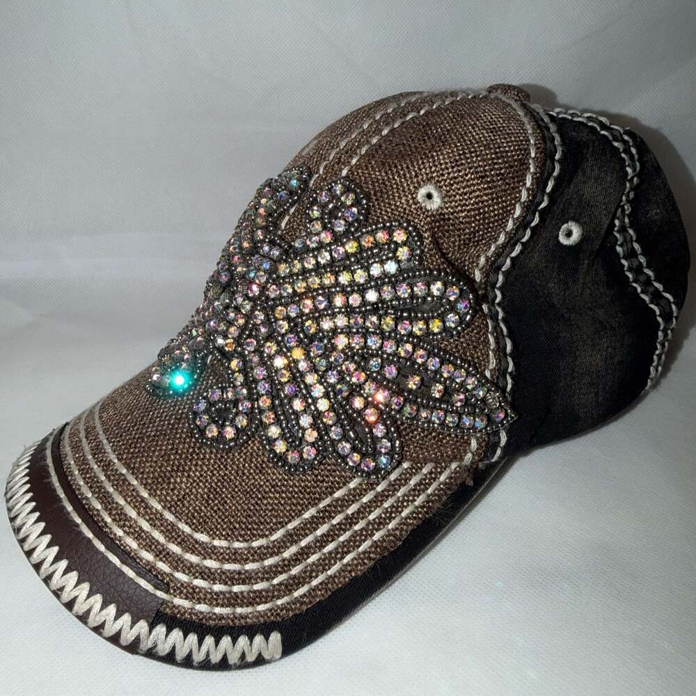 Olive & Pique Distressed Rhinestone Butterfly Embellished Baseball Cap - Picture 3 of 4